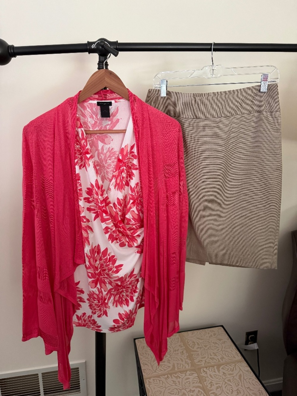 Ann Taylor 3 Piece Outfit - Blouse, Skirt, and INC Cardigan